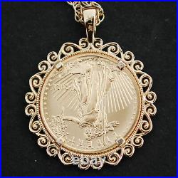 2021 1/10 oz American Gold Eagle BU Uncirculated Coin Solid 14K Gold Necklace