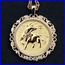 2021 Australia 1/10 oz Gold Lunar Year of Ox BU Coin Solid 14K Gold Necklace NEW