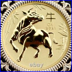 2021 Australia 1/10 oz Gold Lunar Year of Ox BU Coin Solid 14K Gold Necklace NEW