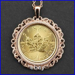 2021 Canada 1/10 oz. 9999 Gold Maple Leaf Coin Solid 14K Rose Gold Necklace NEW