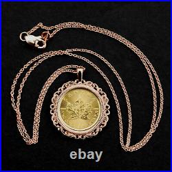 2021 Canada 1/10 oz. 9999 Gold Maple Leaf Coin Solid 14K Rose Gold Necklace NEW