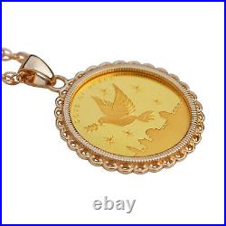 2022 Israel 1/25 oz 999 Gold Coin 14k Solid Yellow Gold Necklace Dove of Peace