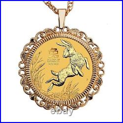 2023 Australia 1/10 oz Gold Lunar Year of Rabbit BU Coin Solid 14K Gold Necklace