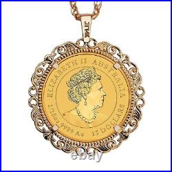 2023 Australia 1/10 oz Gold Lunar Year of Rabbit BU Coin Solid 14K Gold Necklace