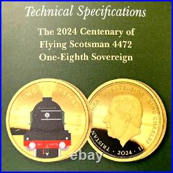 2024? Solid 22ct One Eighth Gold Sovereign Charles III 1/8 Proof Coin 1-g? CoA