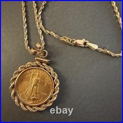 2025 1/10 oz American Gold Eagle BU Uncirculated Coin Solid 14K Gold Necklace