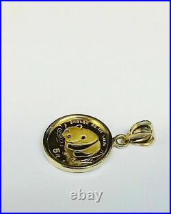 20MM Coin Chines Panda Bear Charm Pendant 14k Yellow Gold Plated Free Chain