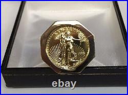 20 Coin 1/2 OZ Lady Liberty in Wedding Band Solid in 14k Yellow Gold Finish