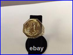 20 Coin 1/2 OZ Lady Liberty in Wedding Band Solid in 14k Yellow Gold Finish