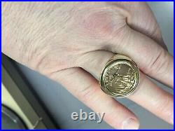 20 Coin American Liberty in Men's Wedding Ring 14k Solid Yellow Gold Finish
