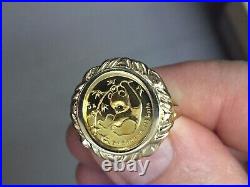 20 MM Coin Ring Chinese Panda Bear Coin Set in 14 KT Solid Yellow Gold Finish