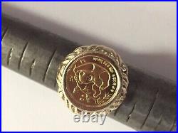 20 MM Coin Ring Chinese Panda Bear Coin Set in 14 KT Solid Yellow Gold Finish