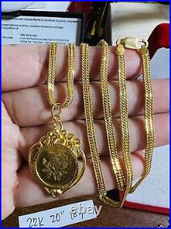 20 Solid 22K Yellow Gold Women's Flower Coin Set Necklace 18.3g