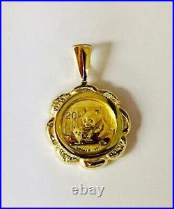 20 mm Coin Chinese Panda Bear Charm Pendant 14Kne Solid Yellow Gold Finish