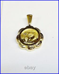 20 mm Coin Chinese Panda Bear Charm Pendant 14Kne Solid Yellow Gold Finish