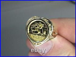 20 mm Coin Chinese Panda Bear Wedding Ring 14Kne Solid Yellow Gold Finish