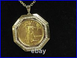 20 mm Coin Round -Created Diamond Lady Liberty Pendant 14k Yellow Gold Plated 20 mm Coin Round -Created Diamond Lady Liberty Pendant 14k Yellow Gold Plated