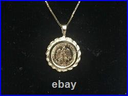 20 mm Coin Vintage Pendant With Mexican Dos Pesos Pendant Solid 14K Yellow Gold