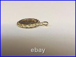 20 mm Coin Vintage Pendant With Mexican Dos Pesos Pendant Solid 14K Yellow Gold