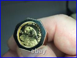20chinese Panda Bear Coin Set In Coin Ring 14 Kt Solid Yellow Gold Finish