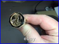 20mm Lady Liberty Coin Engagement Wedding Band In 14k Solid Yellow Gold Finish