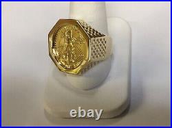 20mm Lady Liberty Coin Engagement Wedding Band In 14k Solid Yellow Gold Finish