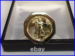 20mm Lady Liberty Coin Engagement Wedding Band In 14k Solid Yellow Gold Finish