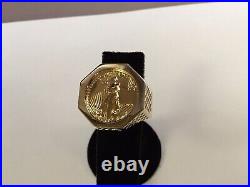 20mm Lady Liberty Coin Engagement Wedding Band In 14k Solid Yellow Gold Finish