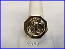 20mm Lady Liberty Coin Engagement Wedding Band Solid in 14k Yellow Gold Finish