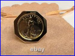 20mm Lady Liberty Coin Engagement Wedding Band Solid in 14k Yellow Gold Finish