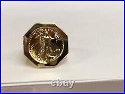 20mm Lady Liberty Coin Engagement Wedding Band Solid in 14k Yellow Gold Finish