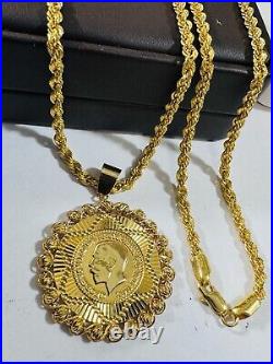 21Carat 21K 875 Gold Dubai Chain Coin Set Necklace 24 Long 17.05g 3.8mm Unisex