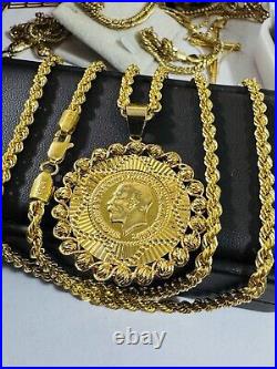 21Carat 21K 875 Gold Dubai Chain Coin Set Necklace 24 Long 17.05g 3.8mm Unisex