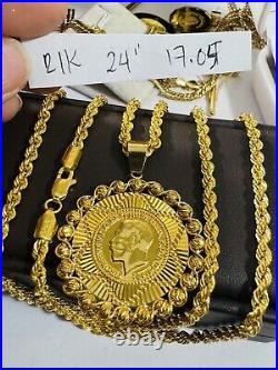 21Carat 21K 875 Gold Dubai Chain Coin Set Necklace 24 Long 17.05g 3.8mm Unisex