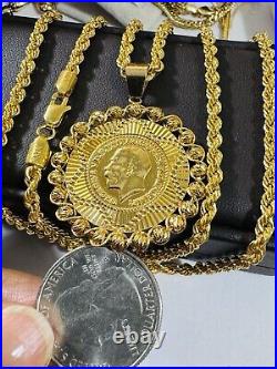 21Carat 21K 875 Gold Dubai Chain Coin Set Necklace 24 Long 17.05g 3.8mm Unisex