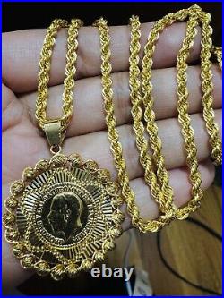 21Carat 21K 875 Gold Dubai Chain Coin Set Necklace 24 Long 17.05g 3.8mm Unisex