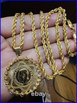 21Carat 21K 875 Gold Dubai Chain Coin Set Necklace 24 Long 17.05g 3.8mm Unisex