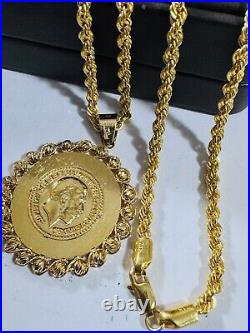 21Carat 21K 875 Gold Dubai Chain Coin Set Necklace 24 Long 17.05g 3.8mm Unisex