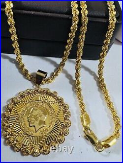 21Carat 21K 875 Gold Dubai Chain Coin Set Necklace 24 Long 17.05g 3.8mm Unisex