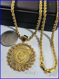 21Carat 21K 875 Gold Dubai Chain Coin Set Necklace 24 Long 17.05g 3.8mm Unisex