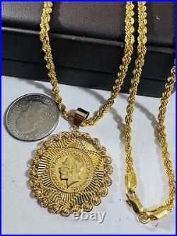 21Carat 21K 875 Gold Dubai Chain Coin Set Necklace 24 Long 17.05g 3.8mm Unisex