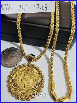 21Carat 21K 875 Gold Dubai Chain Coin Set Necklace 24 Long 17.05g 3.8mm Unisex