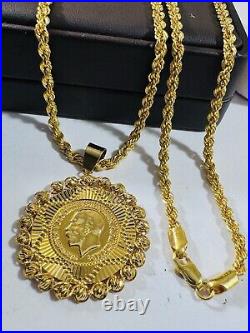 21Carat 21K 875 Gold Dubai Chain Coin Set Necklace 24 Long 17.05g 3.8mm Unisex