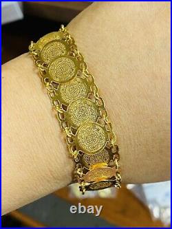 21K 875 Fine Real Solid Gold Real Womens Coin Bracelet 7.5 Long 16mm 14.35g