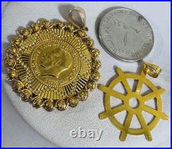 21K 875 Real Fine Solid Gold 2 Set Pendant 22K Mariner and 21K Coin Pendant 8.7g 21K 875 Real Fine Solid Gold 2 Set Pendant 22K Mariner and 21K Coin Pendant 8.7g