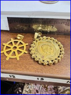 21K 875 Real Fine Solid Gold 2 Set Pendant 22K Mariner and 21K Coin Pendant 8.7g 21K 875 Real Fine Solid Gold 2 Set Pendant 22K Mariner and 21K Coin Pendant 8.7g