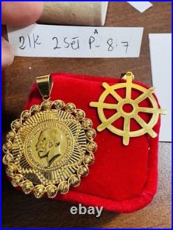 21K 875 Real Fine Solid Gold 2 Set Pendant 22K Mariner and 21K Coin Pendant 8.7g 21K 875 Real Fine Solid Gold 2 Set Pendant 22K Mariner and 21K Coin Pendant 8.7g