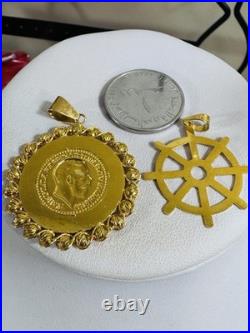 21K 875 Real Fine Solid Gold 2 Set Pendant 22K Mariner and 21K Coin Pendant 8.7g 21K 875 Real Fine Solid Gold 2 Set Pendant 22K Mariner and 21K Coin Pendant 8.7g