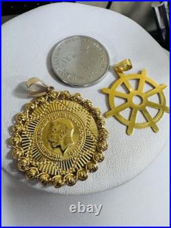 21K 875 Real Fine Solid Gold 2 Set Pendant 22K Mariner and 21K Coin Pendant 8.7g 21K 875 Real Fine Solid Gold 2 Set Pendant 22K Mariner and 21K Coin Pendant 8.7g