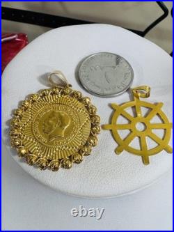 21K 875 Real Fine Solid Gold 2 Set Pendant 22K Mariner and 21K Coin Pendant 8.7g 21K 875 Real Fine Solid Gold 2 Set Pendant 22K Mariner and 21K Coin Pendant 8.7g
